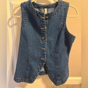 Denim Sleeveless Button-Up Top